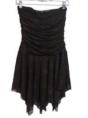 LA Express Brown Lace Handkerchief Hem Sleeveless Fairy Y2k Top Size L
